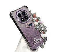 JZFDCLF Coque Antichoc en Silicone avec Support et Perles pour Xiaomi Redmi Note 14 Pro Plus 14C 4G 5G, Motif Love, Violet, pour Note 14 ProPlus