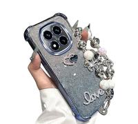 JZFDCLF Coque Antichoc en Silicone avec Support et Perles pour Xiaomi Redmi Note 14 Pro Plus 14C 4G 5G, Compatible avec Note 14 ProPlus (Bleu)