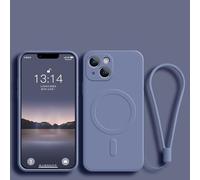 JZFDCLF Coque de Chargement magnétique sans Fil pour iPhone 15, 16, 14, 13, 12, 11 Pro Max, Mini, 16e, XS Plus, avec Sangle en Silicone Liquide Souple, Grise, pour iPhone 12 Pro