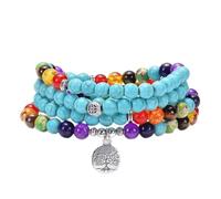 JZFOACHR 108 Bracelets à plusieurs couches mala ou collier sept chakras yoga om life arbre Pendant