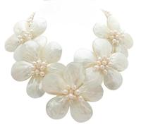JZFOACHR 18 "3 brins enveloppe blanche Fleur Fleur ronde Collier de déclaration des perles d'eau douce