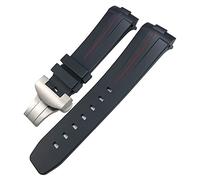 JZFOACHR 24 mm Nature noire Nature Soft Silicone Rubber Watch Band Ajustement pour Panerai PAM00111 / 441 Bracelet étanche à boucle de boucle