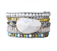 JZFOACHR Bracelet, bracelet turquoise blanc naturel irrégulier, bracelet turquoise impartial irrégulier, bijoux de perles tressées réglables à plusieurs couches pour wo