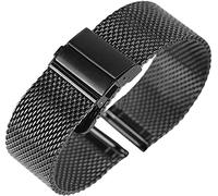 JZFOACHR Bracelet de montre, bracelet en acier inoxydable en maille argentée noire, bracelet 18/20/22 MM avec boucle à crochet