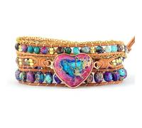 JZFOACHR Bracelet de perle, bracelet de pierre coloré réglable à la main pourpre coeur à la main, bijoux en pierre précieuse pour WO