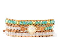 JZFOACHR Bracelet, Wo fait à la main, perlé d'agate verte à facette, bijoux de pendentif rond blanc réglable pour wo