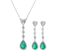 JZFOACHR Carbon Diamond Emerald Gemstone Drop Boucles d'oreilles/collier Engagement de mariage Bijoux SetS S