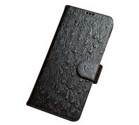 JZFOACHR Cas de retournement pour iPhone 16 Pro Max / 16 Pro / 16 Plus / 16, Couverture de Portefeuille en Cuir réel Autruche Modèle Business Full Body Drop Protection, Noir, 16
