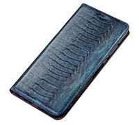 JZFOACHR Case Flip pour iPhone 16 Pro Max / 16 Pro / 16 Plus / 16, Portefeuille Autruche Foot Modèle Cover en Cuir Authentique avec des emplacements de Carte Kickstand, Bleu, 16 Promax