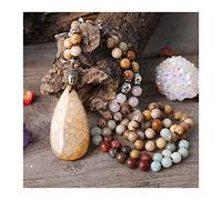 JZFOACHR Colliers Naturel Stone Drop Drop rose Opal Nugget Pendant 8 mm 108 Perles de prière Not Collier à main