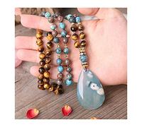 JZFOACHR Colliers Naturel Stone Drop Drop rose Opal Nugget Pendant 8 mm 108 Perles de prière Not Collier à main