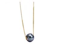 JZFOACHR Colliers véritables pendentifs de perles rondes en or 18 carats pour femmes, collier de perles noires tahitain pendentif en or jaune bijoux fins (taille : 10-11 mm)