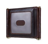 JZFOACHR Cowhide en Cuir Clip Clip Slim Card Portefeuille Trifold Male Cash Clamp Man Hans Cash Holder Zip Coin Pocket ， Dark Brown