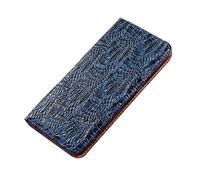 JZFOACHR Étui à Portefeuille pour iPhone 16 Pro Max / 16 Pro / 16 Plus / 16, Argument en Cuir Authentique Fait à la Main Luxury Relief Flip Card Solt Stand Folio Cover, Bleu, 16 Plus