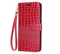 JZFOACHR Étui du Portefeuille pour iPhone 16 Pro Max / 16 Pro / 16 Plus / 16, Couverture en Cuir Flip Crocodile Modèle de crédit Habilleur de Carte de crédit Slot FULLE Full Shockproof Base, Red, 16