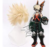 JZFOACHR Perruque de Cosplay Anime My Hero Academy Baku No Hero Bakugou Katsuki Bakugo, Perruque Courte en Lin Blond résistant à la Chaleur