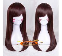 JZFOACHR Perruque de Cosplay Ow D.va 50 cm de Long Marron DVA Hana Song Perruque de déguisement de Cosplay résistante à la Chaleur + Bonnet de Perruque