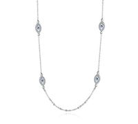 JZFOACHR Personnalité Evil Eye Pendant Collier 925 Siltling Silver Long Chain Crystal Colliers turcs Femmes Filles Luck Bijoux
