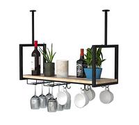 JZFOACHR Pladif Suspendu à vin avec Porte-vin en Verre et étagère, Barre de Bar Vintage Industriel étagère Flottante, Porte-Bouteille à vin Suspendu au Plafond (80x30x60 cm Noir)