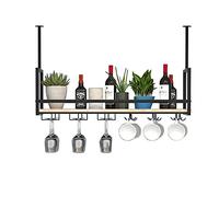 JZFOACHR Plafond Rustique Rack de Bouteille de Bouteille monté avec Garde-Corps, Porte-Verre en Verre à vin Suspendu, étagère à vin de Porte-Bouteille étagères flottantes, pour Le Bar Kitche