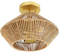 JZFOACHR Plafonnier Semi-encastré Vintage Rural en Corde de Chanvre Chaner Style Boho Panier Lampe tissée en métal Luminaires Faits à la Main Atmosphère Creuse pour éclairage de Passage Couloir