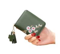 JZFOACHR Plum Broidered Femmes Courte du Portefeuille Zipper Fashion Ladies Small Clutch Casual Carte Couleur Couleur PU Cuir Femelle Purse, Bagages (A)