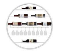 JZFOACHR Porte-Bouteille à vin Rond, casier à vin Blanc Mural, Organisateur d'étagère à vin Flottant pour Bars, Restaurants, Cuisines, métal de Rangement en Verre à vin (75x10x75cm)