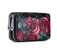 JZFOACHR Porte-Cartes de Cartes Split Cuir Double Zipper Case Grande capacité 3D Fleur Print Lady Purse Pourse, Bagages (C)