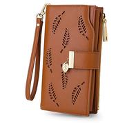 JZFOACHR Portefeuille à Fermeture éclair en Cuir pour Femmes RFID Blogage Multi-Cartes Multi-Cartes avec Une Poche de téléphone Portable Grande capacité, Pendant Feuille Noir, Une Taille