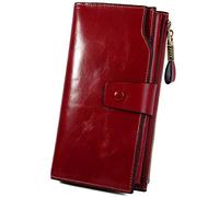 JZFOACHR Portefeuille en Cuir Authentique RFID Blogage Multi-Cartes avec téléphone Portable Pocket Pocket Mothers Day, 2- Rouge à CINT, Cuir Authentique