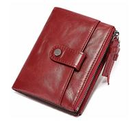 JZFOACHR Portefeuilles pour Hommes, en Cuir véritable Homme Portefeuille Pouche de Monnaie Petit Support de Cartes à Double Fermeture à Fermeture éclair Slim mâle Slim s Galets (Rouge)