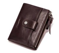 JZFOACHR Portefeuilles pour Hommes, en Cuir véritable Homme Portefeuille Pouche de Monnaie Petit Support de Cartes à Double Fermeture à Fermeture éclair Slim mâle Slim s Galets (Rouge)