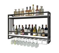 JZFOACHR Racks à vin Mural étagères flottantes, Porte-étagère d'affichage de Rangement de vin, étagère en métal et en Bois avec Porte-greffe en Verre (Rack Multifonctionnel (GOLD-100X20X61CM)