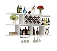 JZFOACHR Racks à vin Mural étagères flottantes, Porte-étalage de Rangement de vin, étagère de Bouteille de vin en Bois avec Porte-Portefeuille en verrerie multifonctionnelle (blanc-120x24x69.8 cm)