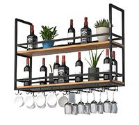 JZFOACHR Racks de Rangement à vin, Porte-vin Suspendu Industriel avec Porte-Verre et Rail de Garde, Montage à 2 Niveaux de Plafond étagère Flottante pour la Cuisine et Le Bar (80x30x80 cm Noir)