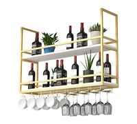 JZFOACHR Racks de Rangement à vin, Porte-vin Suspendu Industriel avec Porte-Verre et Rail de Garde, Montage à 2 Niveaux de Plafond étagère Flottante pour la Cuisine et Le Bar (80x30x80 cm Noir)