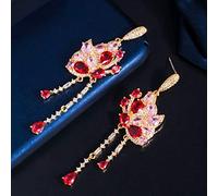 JZFOACHR Rose brillant rose cubique zircone en pierre papillon de papillon pende en boucles d'oreilles de fête à filet long filet pour femmes bijoux