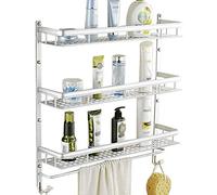 JZFOACHR Space Aluminium Aluminer 3 Couches étagère de Salle de Bain, Support de Rangement de débris de Toilette Mural avec Barre de Serviette et Installation de poinçonnage à Crochet (Taille: 60 cm)