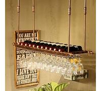 JZFOACHR Support de Bouteilles de vin Rustique, avec Verres à étoux Suspendus Porte-paroi monté métal étagère Flottante-Vintage de Stockage de vin de Ciel de Rangement à vin-Hauteur ajusté (60 cm)