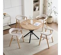 JZGORC Ensemble de Salle à Manger 5 pièces, Comprenant Une Table Ronde et 4 Chaises, Ainsi Que des Chaises de Cuisine avec Accoudoirs, pour Salle à Manger et Cuisine,Brun Clair/Naturel