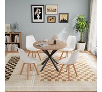JZGORC Ensemble de Salle à Manger avec Table à Manger et 4 Chaises, 100 x 100 x 75 cm, Table à Manger Ronde en Bois, 4 Chaises à Dossier Haut, Pieds en Bois de Hêtre (Marron Clair + Blanc)