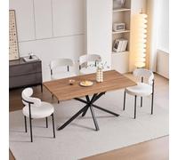 JZGORC Ensemble Table et 4 Chaises Salle à Manger Moderne en Bois MDF | Plateau Bois Foncé Chaises Blanches Velours Côtelé Robuste Confortable Scandinave Cuisine Salon Petit Espace Lot de 5