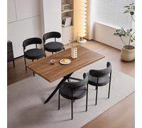 JZGORC Ensemble Table et 4 Chaises Salle à Manger Moderne en Bois MDF | Plateau Bois Foncé Chaises Noires Velours Côtelé Robuste Confortable Scandinave Cuisine Salon Petit Espace Lot de 5