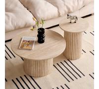 JZGORC Lot de 2 Tables Basses Rondes Modernes, Support de Base de Colonne Romaine, Table D'appoint de Canapé Ronde de Style Ferme, Convient au Salon, au Bureau - Placage en Travertin Jaune