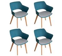 JZGORC Lot de 4 Chaise de Salle à Manger Modernes, Chaise de Salle à Manger de Style Nordique avec Accoudoirs, Pieds en Hêtre, Chaise de Cuisine Rembourrée à Carreaux en Lin - Bleu Paon