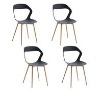 JZGORC Lot de 4 Chaises de Salle à Manger Nordiques, Chaises de Cuisine, avec Pieds de Chaise en Métal, Grand Design de Dossier évidé, idéal pour Salon, Salle de Détente -Noir + Bois
