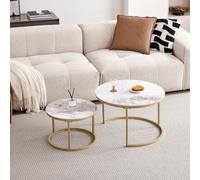 JZGORC Table Basse Ronde, Table D'appoint de Salon en Pierre Frittée Pandora, Nordique avec Pieds en Métal, Convient pour Le Salon, Le Balcon, La Chambre à Coucher - Cadre Doré