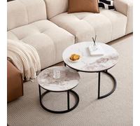 JZGORC Table Basse Ronde, Table D'appoint de Salon en Pierre Frittée Pandora, Nordique avec Pieds en Métal, Convient pour Le Salon, Le Balcon, La Chambre à Coucher - Cadre Noir