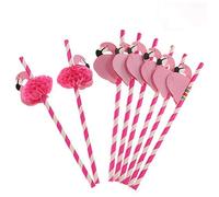 Jzhen Lot de 50 Pailles en Papier Décoratif, Pailles en Papier pour Fêtes d’Anniversaire, Pailles Papier Enfants Flamant Rose