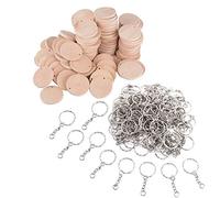 JZK 100 x Disques Rondes en Bois de 3.5 cm avec Trous et Porte-clés pour Artisanat, étiquettes en Bois pour Pyrogravure Mariage Cadeau de Fête Décorations pour Arbres de Noël